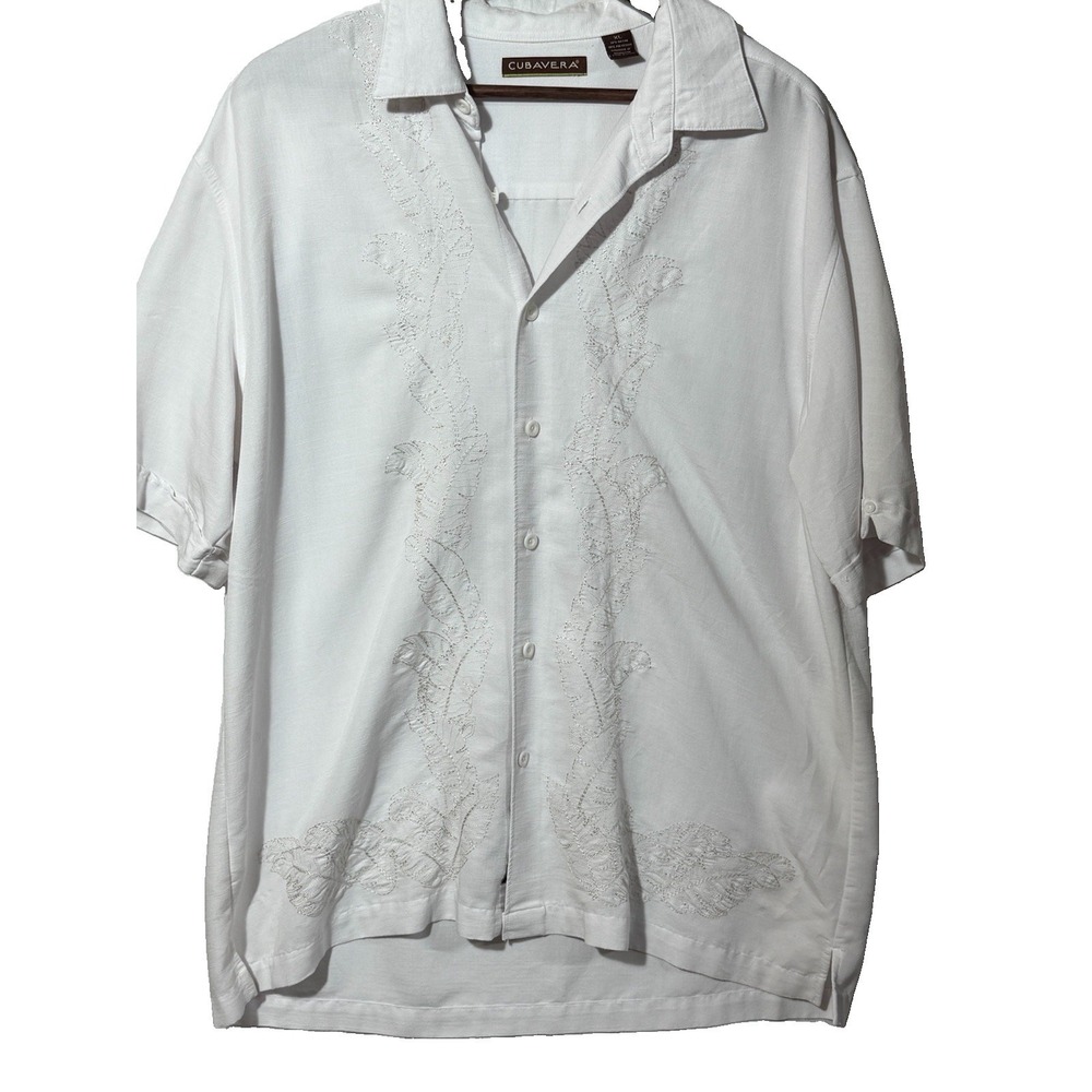 Cubavera Guayabera Shirt Mens Xlarge Short Sleeve Embroidered  Button Down